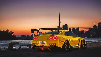 Nissan Gtr Yellow Sports Tuned Car Large Wall Art Framed Canvas Picture 20x30  • £20