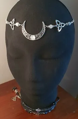 Handfasting Crescent Moon Moonstone Triquetra Headdress Tiara Pagan Wicca Jewels • £17.90