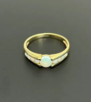 Pre Loved 9ct 375 Yellow Gold Opal Dress Ring Size Q US 8 1/4 • £160
