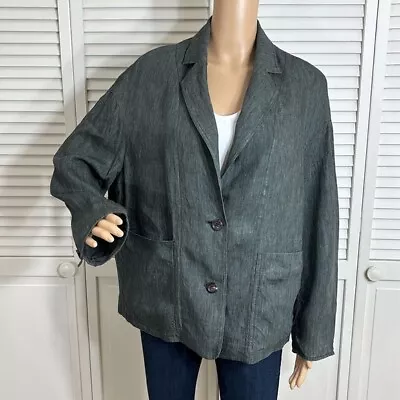 Athé By Vanessa Bruno Green Relaxed Oversized Linen Notch Lapel Blazer Small • $75