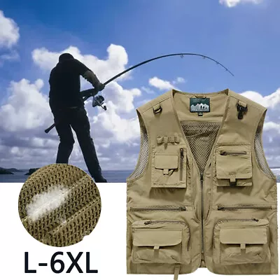 Summer Mens Tactical Fishing Vest Men Waistcoat Mesh Sleeveless Jacket Vest 6XL • $25.99