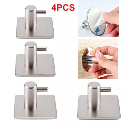£3.99 • Buy 4 Pack Self Adhesive Hooks Heavy Duty Stainless Steel Wall Hooks Coat Hooks Door