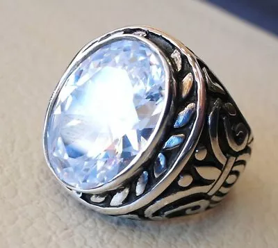 $48.38 • Buy Solid 925 Sterling Silver American Diamond Zircon Oval Gemstone Mens Unisex Ring