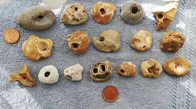 Mixed Natural Hag Stones. (17 Stones) Pagan/wicca/wishes/holey/lucky Stones • £2.75