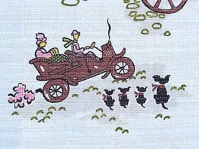 Vintage Barkcloth Fabric Curtain Automobile Puppies 73 L X 32 W • $10