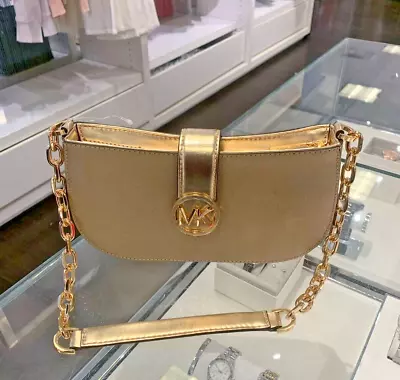 Michael Kors Carmen Small Pouchette Shoulder Chain Bag Purse Pale Gold • $69