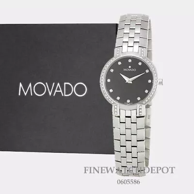 Authentic Movado Women's Faceto Black Dial With Diamond Accent Watch 0605586 • $2695