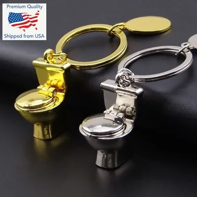 Miniature Toilet Bowl Keychain Chrome / Gold Funny Gag Joke Gift - USA SELLER • $6.99