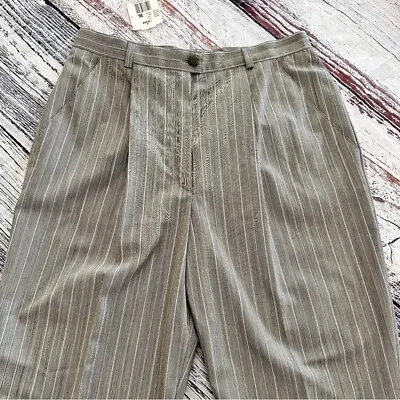 Vintage ESCADA NWT Wool Pleated Pinstripe High Rise Trouser Pants • $56.25