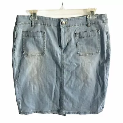J.Jill Womens Jean Mini Skirt 10 Denim Blue Pockets Short Pencil Straight Grunge • $9.99