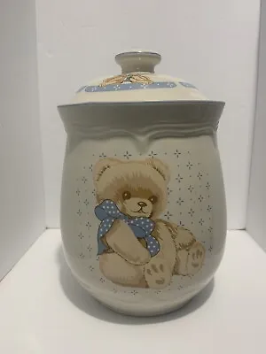 Vintage Tienshan Stoneware Country Teddy Bear 10 Inch Cookie Jar With Lid • $9.97