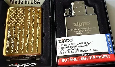 Zippo Lighter American Flag Pledge Of Allegiance Design Butane Insert Double Z. • $102.75