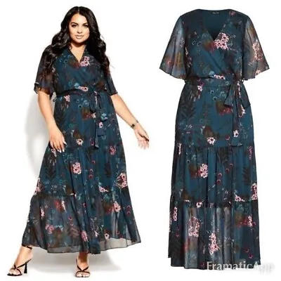 City Chic Plus Size XL NWT RRP $139.95 Maxi Botanica Peacock Summer Dress • $49