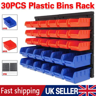 32 Pc Wall Mounted Garage Storage Bin Workshop Organiser Rack Diy Tool Boxes • £14.99