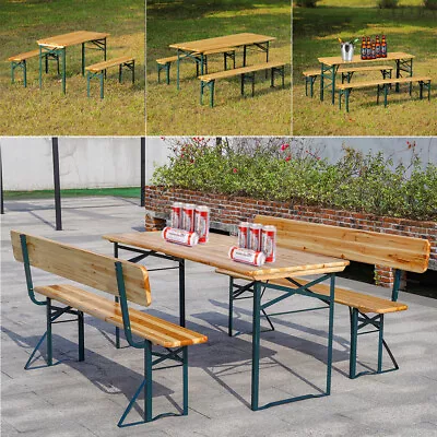 Folding Extra Long Beer Table+2 Bench Garden Trestle Dining Picnic Bistro Desk • £78.95