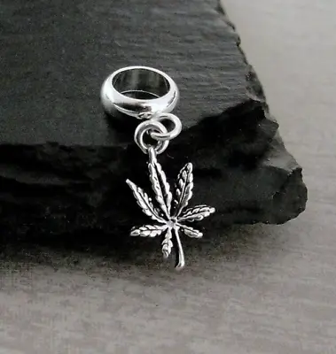 925 Sterling Silver Marijuana Pot Leaf Dangle Charm - Fits European Bracelets • $15.95