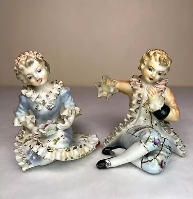 Vintage Porcelain Figurine Set Of 2 Musician Boy And Girl Marked “Wales” Flaw • $13.99