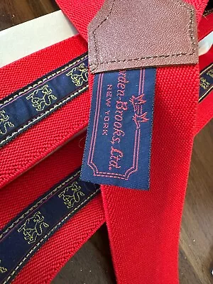 Vtg Warden Brooks New York Leather Braces Suspenders Red Blue Bull • $29.99