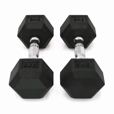 5kg X 2 Hex Dumbbells Set Rubber Coat Dumbell Hand Weights Strength Gym Fitness • $49.95