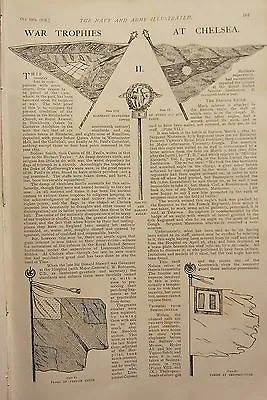 1902 Print ~ War Trophies At Chelsea ~ Flags Of French Corps Elephant Prendants • $102.21