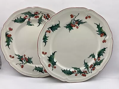 Set Of 2 Villeroy & Boch Christmas Holly 1748 Salad Or Lunch ~8.25” Plates EUC • $40