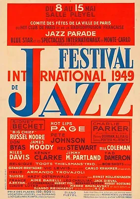 £4.50 • Buy JAZZ FESTIVAL PARIS 1949 POSTER PRINT A2 Concert Music Band Vintage 40s Wall Art