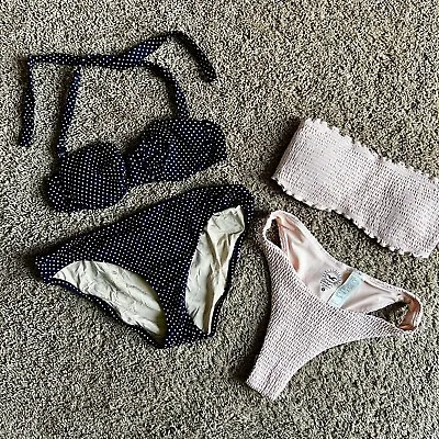 J Crew & Hollister French Bikini Swimsuit Set Lot Polka Dots / Pink ~ Size S/M • $25