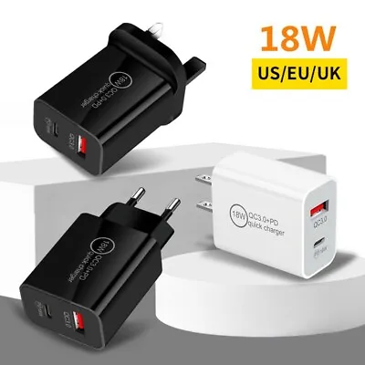 UK/EU Plug PD 18W USB-C Type C Fast Wall Charger Adapter-iPad IPhone 14 Pro Max • £4.79