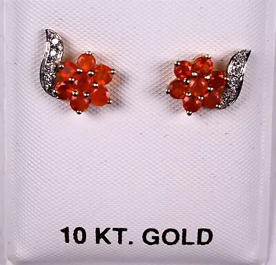 Genuine Fire Opal Earrings Diamond Accents  • $119