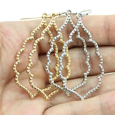 Modern Hollow Out Gold Filigree Geometric Moroccan Statement Earrings For Girls • $1.99