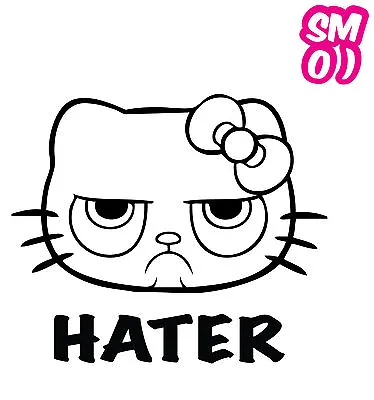 HELLO KITTY GRUMPY CAT HATER STICKER Decal 160mmW JDM Car  Tablet Review Mirrors • $6.49