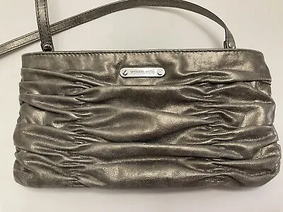 Michael Kors Webster Silver Metallic Ruched Clutch Purse With Shoulder Strap EUC • $24.99