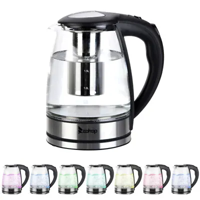 2000W Electric Glass Kettle Jug 1.8L 7 Colours LED Illuminated Cordless UK Plug • £17.99