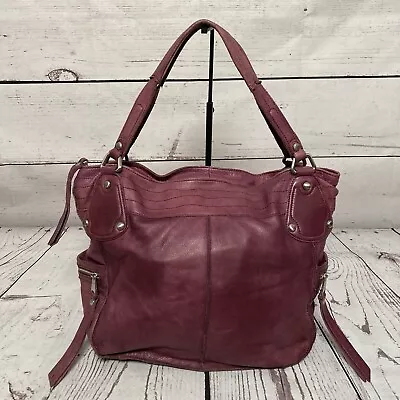 B Makowsky Leather Handbag Plum Purple Shoulder Bag Purse Outside Pockets • $32.20