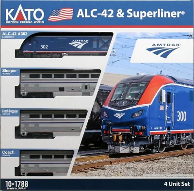 KATO 101788 N Scale SET Amtrak ALC-42 Loco & 3 Superliner Cars 10-1788 • $156.35