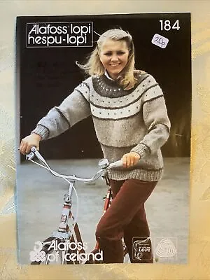 Alafoss Iceland Knitting Pattern 184. Lopi Sweater 30-38  Original • £6