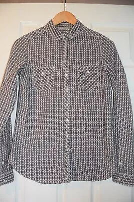 Fat Face Brown Ivory Checked Gingham Western Cowboy Blouse Shirt 10 WORN ONCE • £7.99