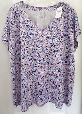 Nwt New Spring J. Jill Size Xl Luxe Supima Pleat Back Floral Tee Gray Multi $54 • $21.99