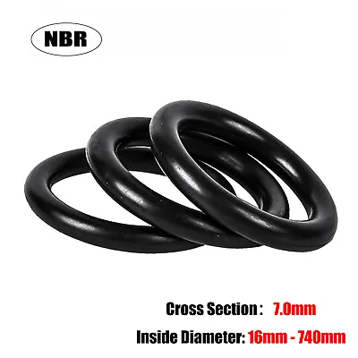 7.0mm Cross Section O Rings NBR Nitrile Rubber 16mm-740mm ID Oil Resistant Seals • £1.67