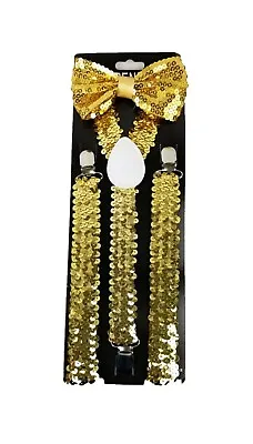 GOLD Sequin Bow Tie & Suspender Combo DISCO RETRO Clothing Accessories U.S Stock • $18