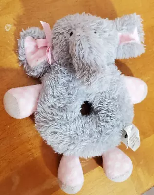 Mud Pie Plush Rattle Elephant Gray Pink Baby Soft Toy Ring Stuffed Grabber 6  • $11.04
