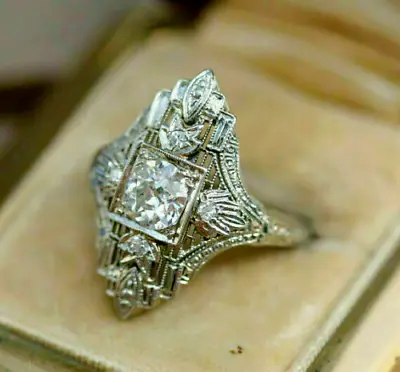 Moissanite Filigree Vintage Art Deco 2.21Ct Round Cut Antique Engagement Ring • $154.15
