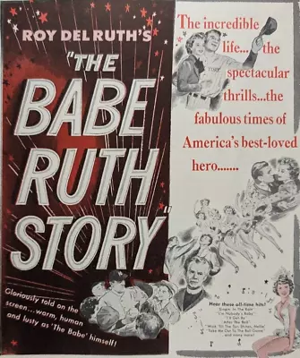 1948  Babe Ruth Story  Baseball NY Yankees Original Movie Print Ad 8x11.5  • $17.50