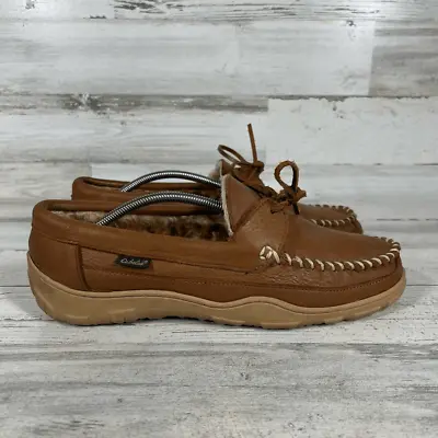 Cabela's Women's Moccasin Comfort Shoes Slippers Shearling Leather Brown Size 12 • $24.12
