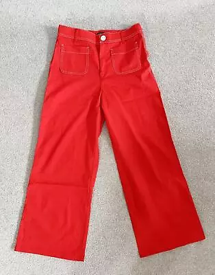 Zara TRF Women Red High Waist Straight Wide Leg Trousers Size L • £9