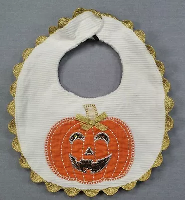 Baby Girl Mud Pie Pumpkin Sequin Sparkle Minky Backed Baby Bib • $9.99