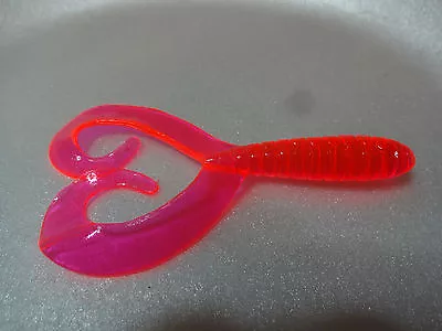 Soft Plastic 3 3/4  Clear Hot Pink Twin Tail Fish Baits USA Made 16 Pcs. /lot • $7.50