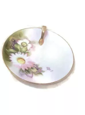 Vintage Nippon Hand Painted Lemon Dish Plate Raised Handle Pink Daisy Purple  • $19.99