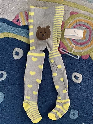 NEW Baby Gap Brannon Bear Bottom Yellow Gray Tights Sz 4-5 Hearts Stripes Dots • £8.81