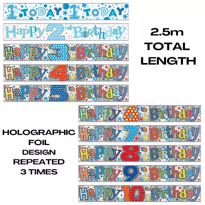 £1.99 • Buy 2.5M FOIL BIRTHDAY BANNER Choose Age 1 To 10 Blue Silver Sparkly Wall Banner Boy